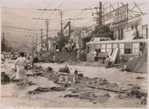 加納町3丁目交差点付近の様子、1938年7月